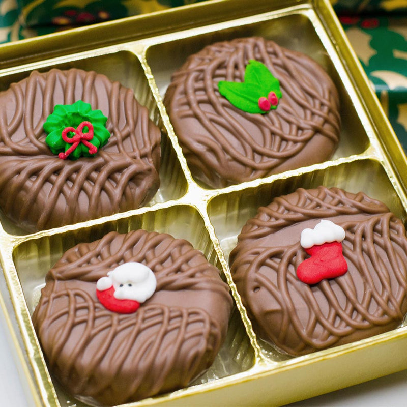 4 Piece Milk Chocolate Covered Oreos with Holiday Sugar Decal